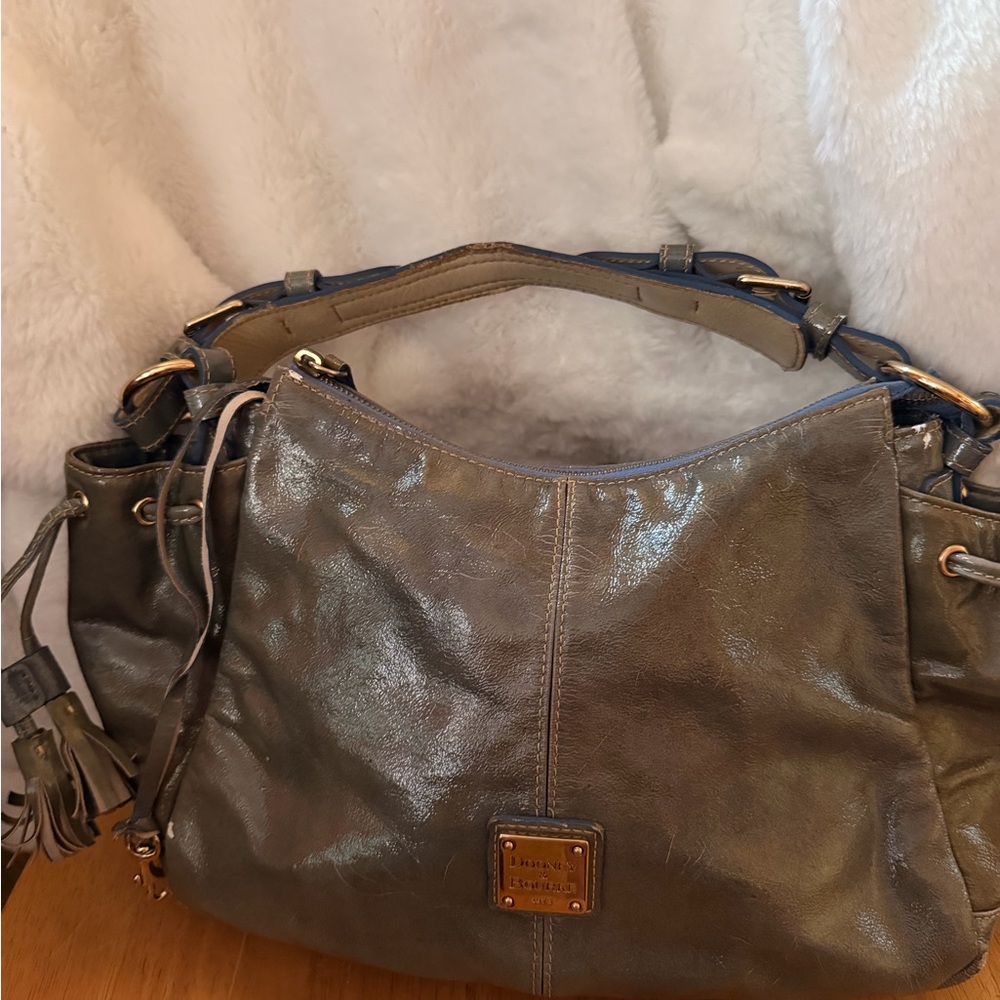 Dooney & Bourke Olive Green Leather Shoulder Bag with Tassel